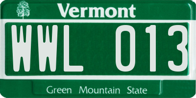 VT license plate WWL013