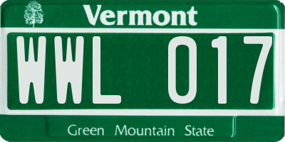 VT license plate WWL017