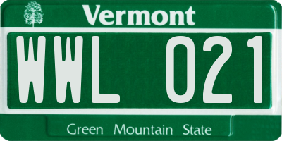 VT license plate WWL021