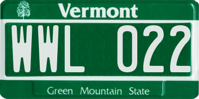 VT license plate WWL022
