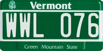 VT license plate WWL076