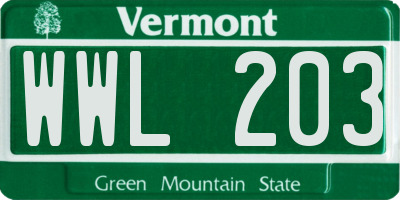 VT license plate WWL203