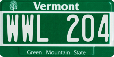 VT license plate WWL204