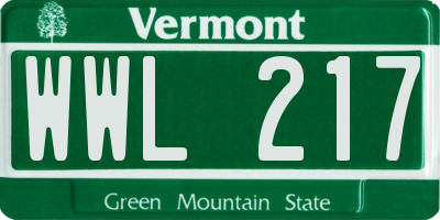 VT license plate WWL217