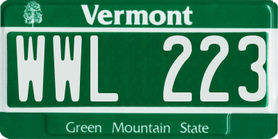 VT license plate WWL223