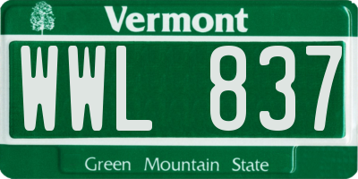 VT license plate WWL837