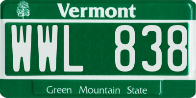 VT license plate WWL838