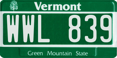 VT license plate WWL839