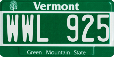 VT license plate WWL925