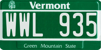 VT license plate WWL935
