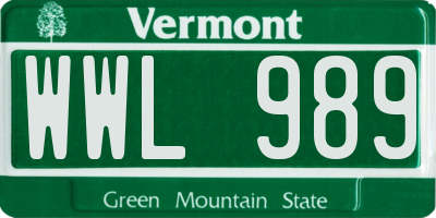 VT license plate WWL989