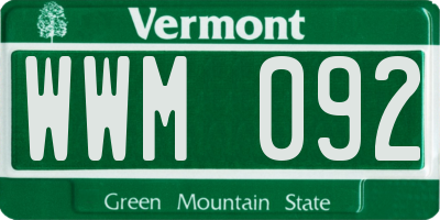 VT license plate WWM092