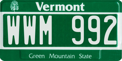 VT license plate WWM992