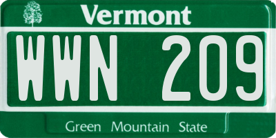 VT license plate WWN209
