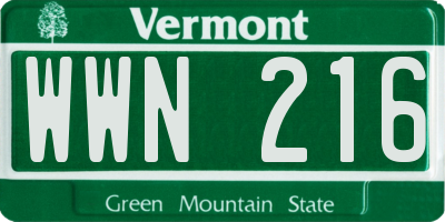 VT license plate WWN216
