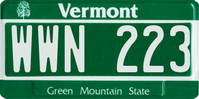 VT license plate WWN223