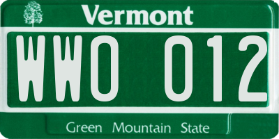 VT license plate WWO012
