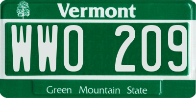 VT license plate WWO209