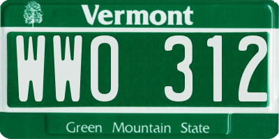 VT license plate WWO312