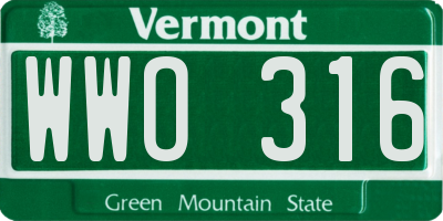 VT license plate WWO316