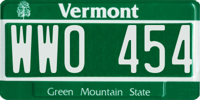 VT license plate WWO454