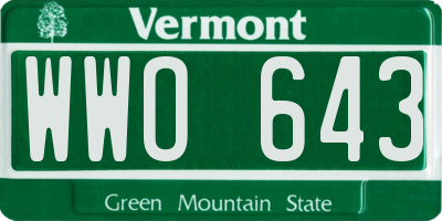 VT license plate WWO643