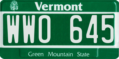 VT license plate WWO645