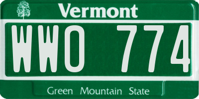 VT license plate WWO774