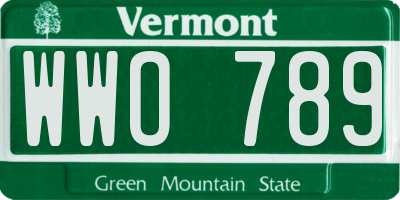 VT license plate WWO789