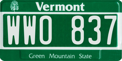 VT license plate WWO837