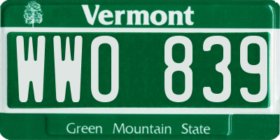 VT license plate WWO839