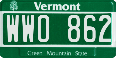 VT license plate WWO862