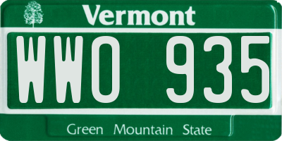 VT license plate WWO935