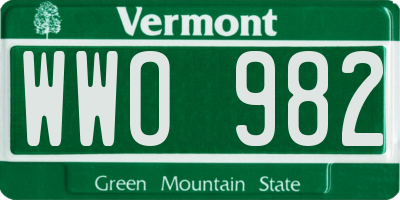 VT license plate WWO982