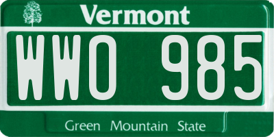 VT license plate WWO985