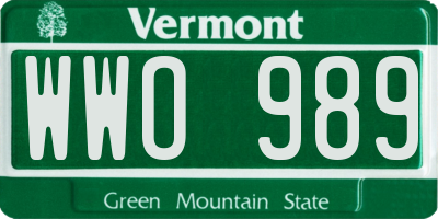VT license plate WWO989