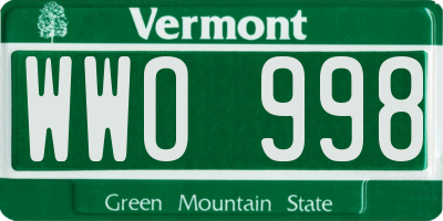VT license plate WWO998