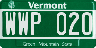 VT license plate WWP020