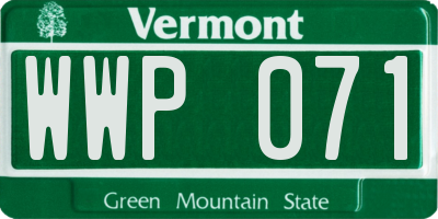 VT license plate WWP071
