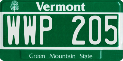 VT license plate WWP205