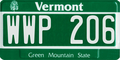 VT license plate WWP206