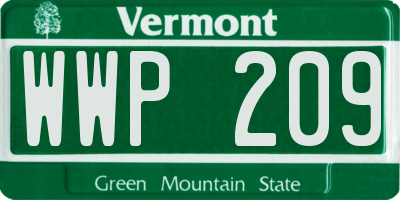 VT license plate WWP209