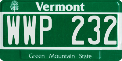 VT license plate WWP232