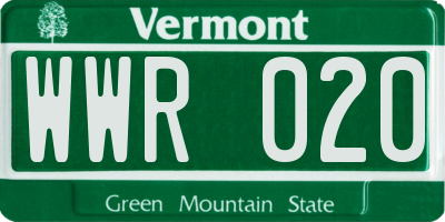 VT license plate WWR020