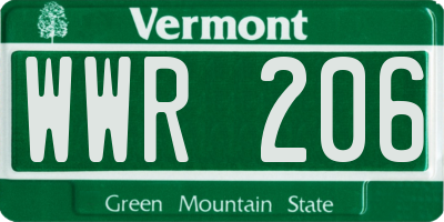 VT license plate WWR206