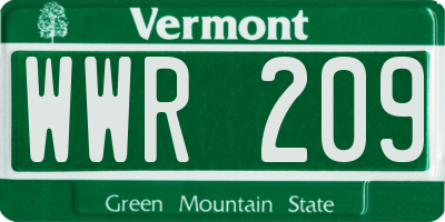 VT license plate WWR209