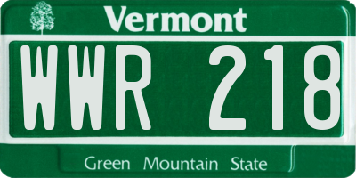 VT license plate WWR218