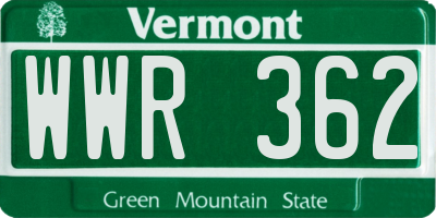 VT license plate WWR362
