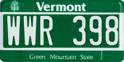 VT license plate WWR398