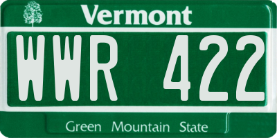 VT license plate WWR422
